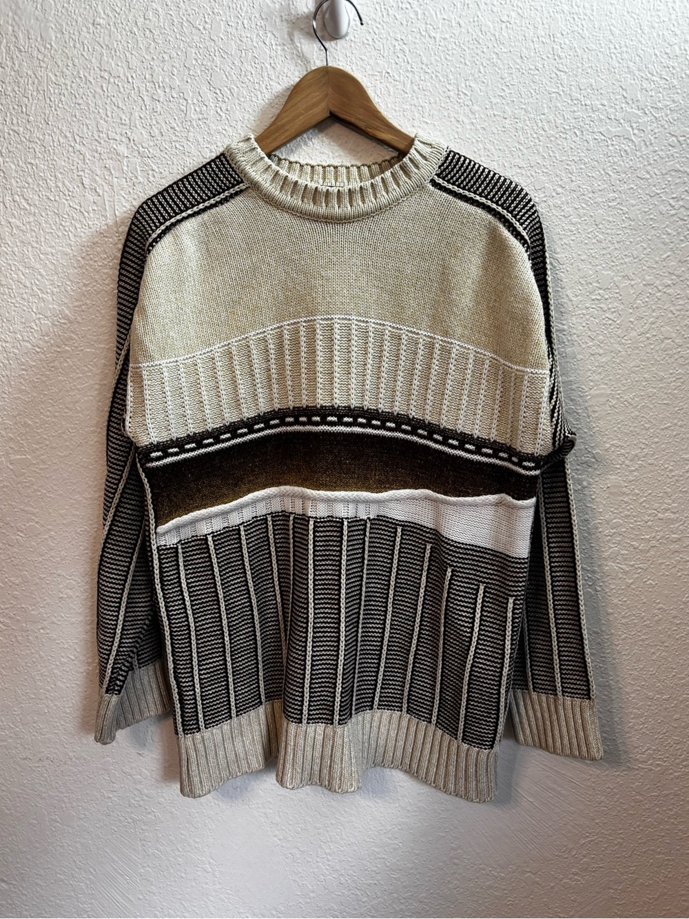 Vintage Maxs & Mella Chunky Geometric Patchwork Crewneck Sweater Large